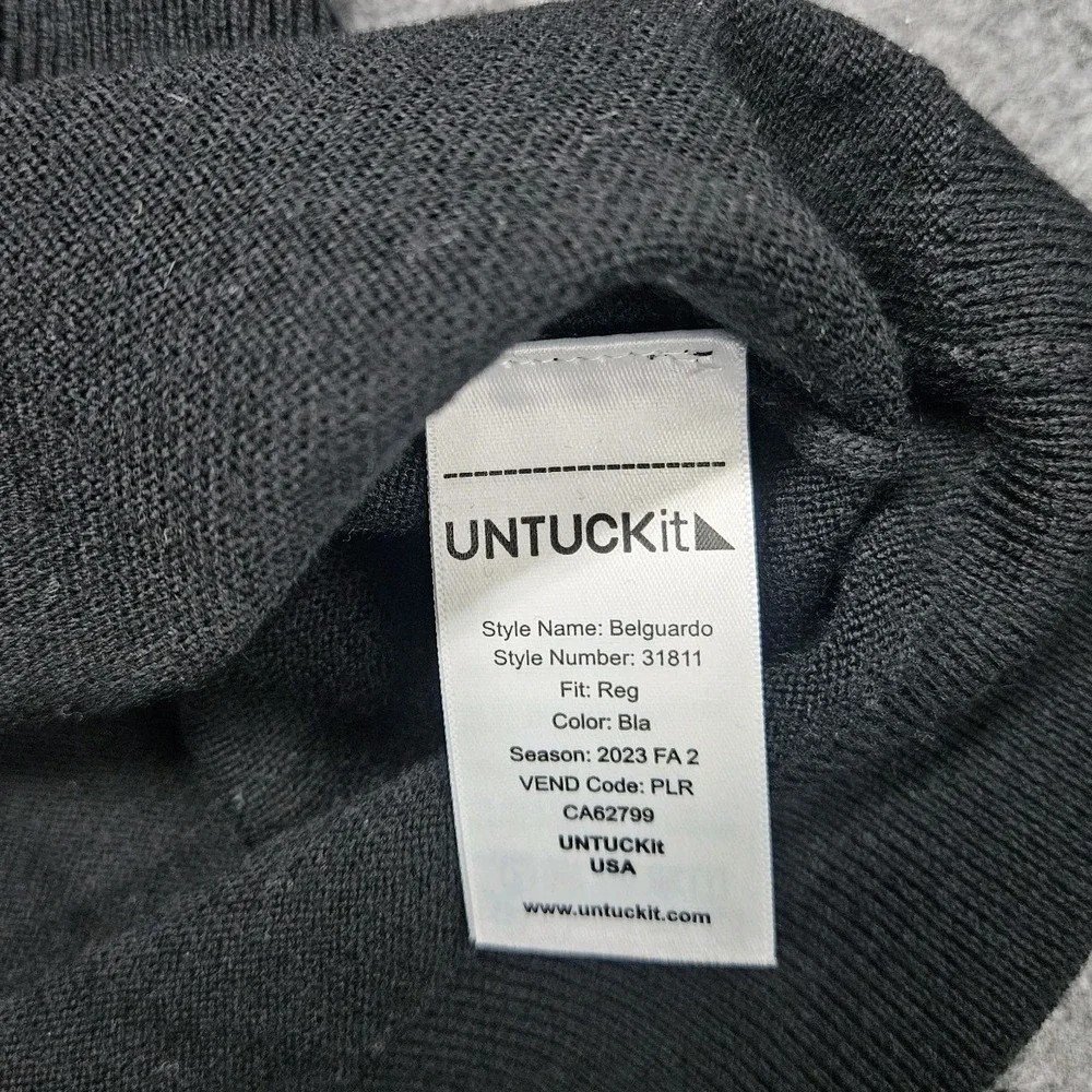 UNTUCKit Belguardo Sweater Mens Large Black Stripe Merino Wool Quarter Zip